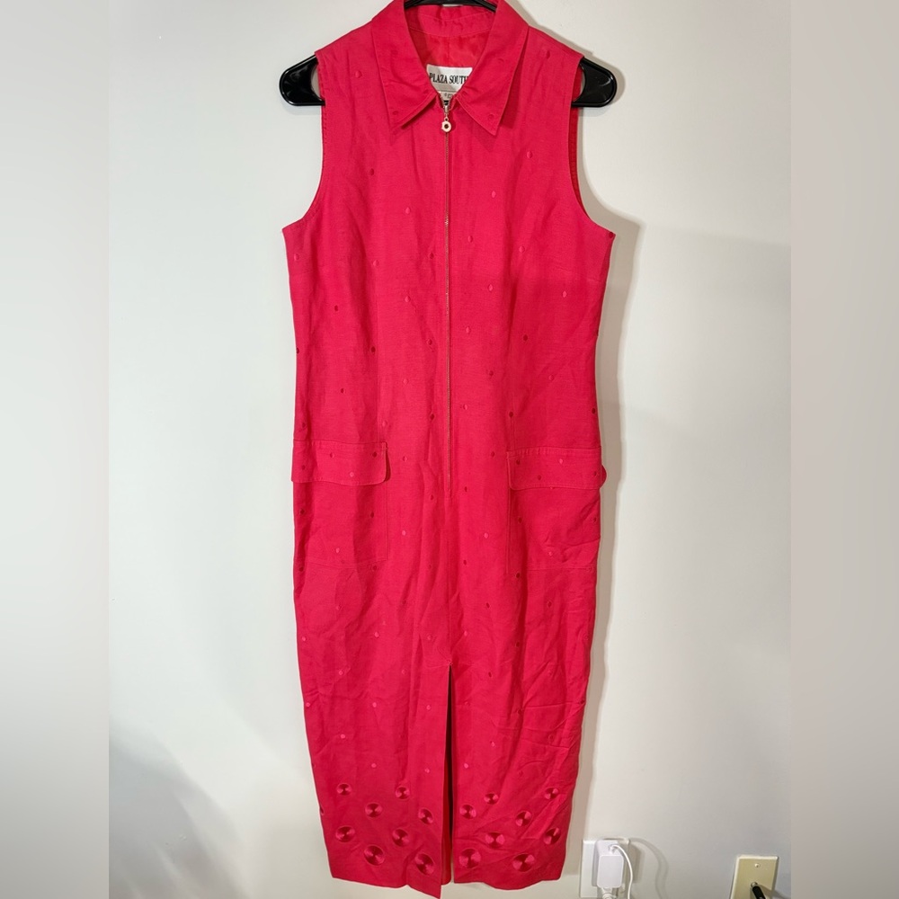 Plaza South Vintage Sleeveless Red/Pink Dress with Pockets Size 8